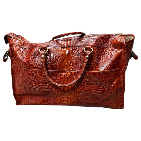 Brahmin Vintage Red Extra Large Weekender Duffle Bag Crossbody - Picture 1 of 9